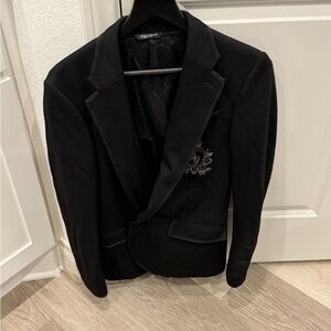 Dolce & Gabbana Black Men's Blazer with Embroidered Crest